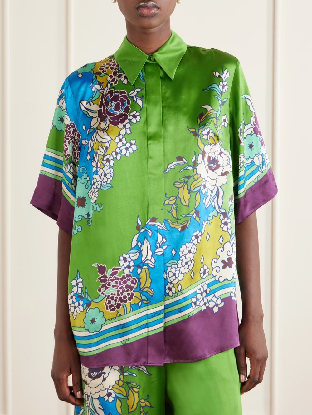 ALEMAIS Nanci printed silk-satin shirt